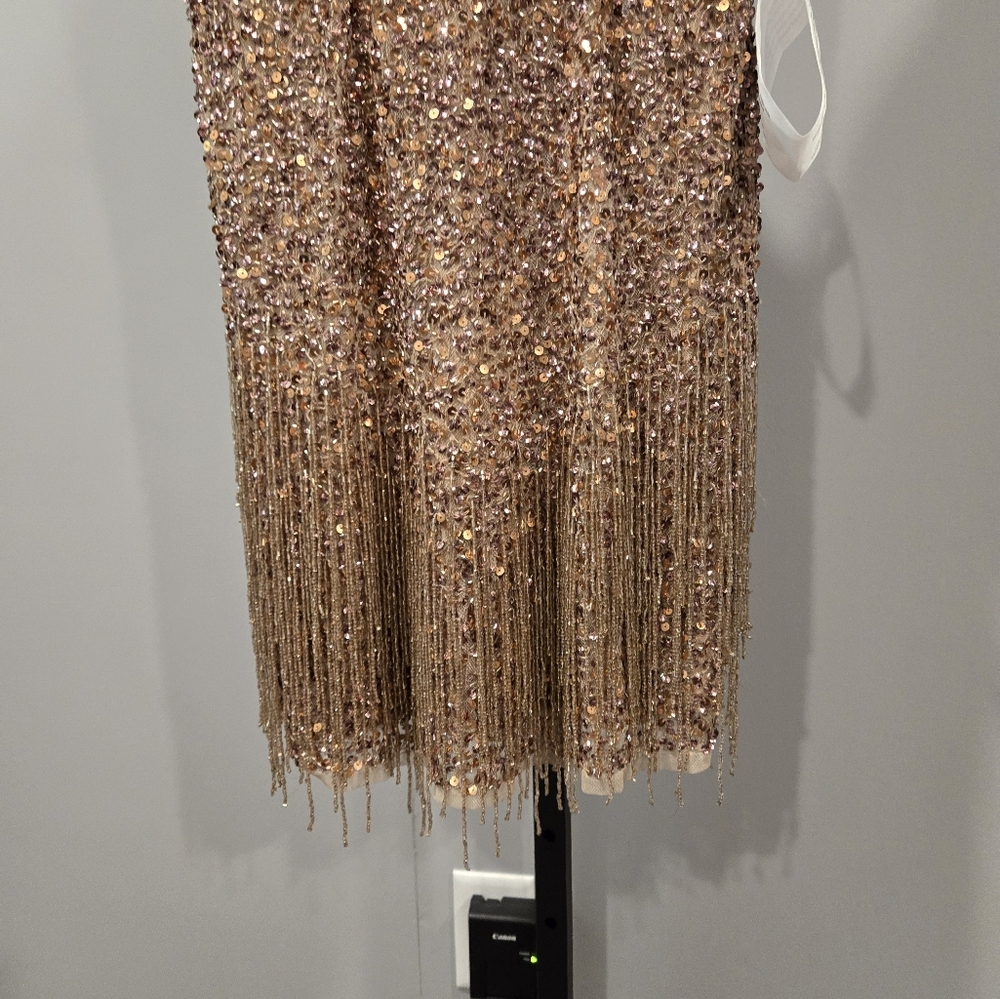 NWT Mac Duggal Beaded Fringe Sequined Mini Dress, Copper Style 4971 - Picture 8 of 9